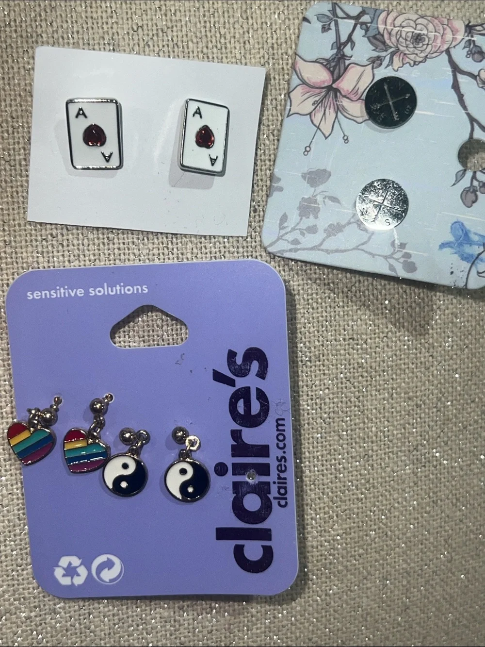 4 fun Earring bundle Set - cards, compass, rainbows and peace signs
